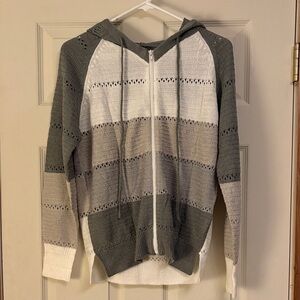 Striped Gray and White Knit Hoodie